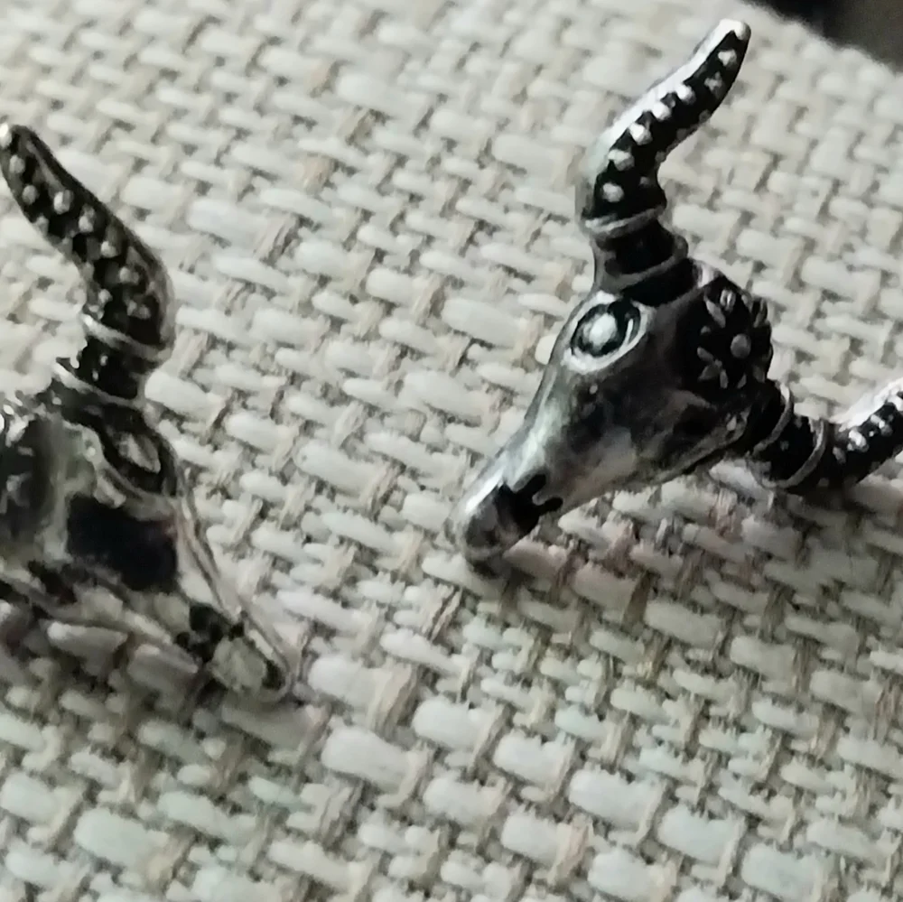 Bull Skull Pierced Earrings Made with Oxidized Silver studs - Picture 1 of 6